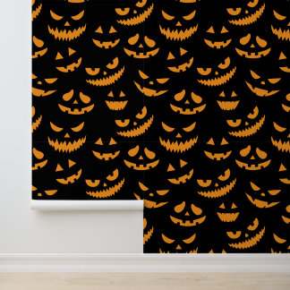 Creepy Pumpkin Faces Pattern Halloween Tapete