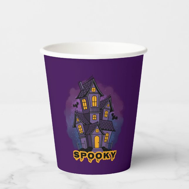 Creepy Purple Mansion Spooky Haunted House Pappbecher (Vorderseite)
