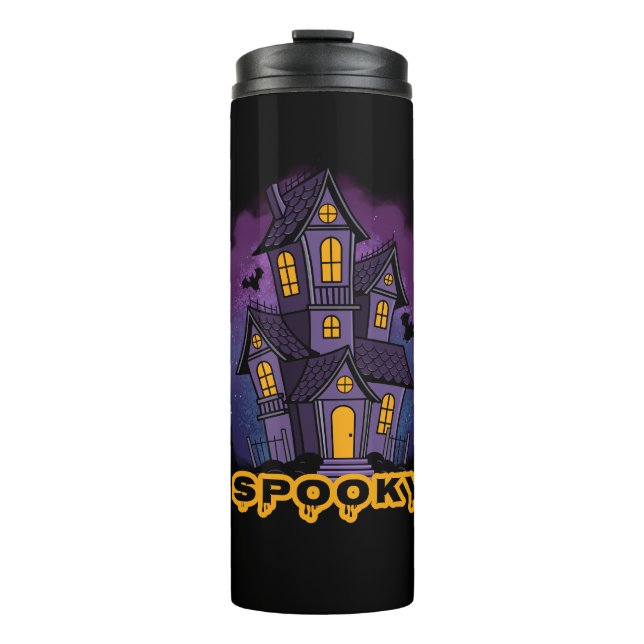 Creepy Purple Mansion Spooky Haunted House Thermosbecher (Vorderseite)