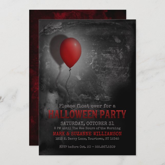 Creepy Red Balloon Halloween-Party Einladung (Vorne/Hinten)