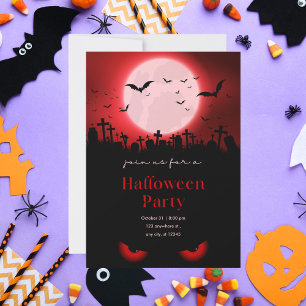 Creepy Red Moon Friedhof Halloween-Party Einladung