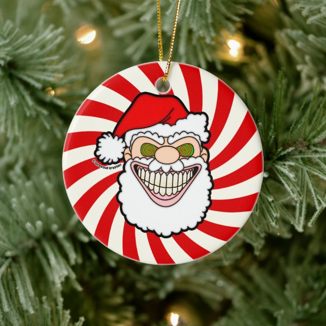 Creepy Santa Claus Screwball Graphics Keramik Ornament (Baum)