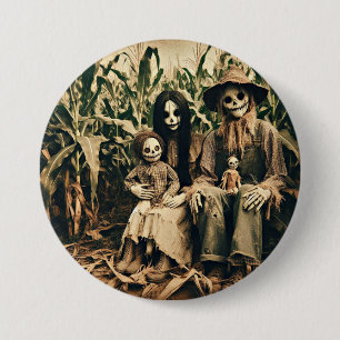 Creepy Scarecrow-Familie im Cornfield-Horror-Foto Button