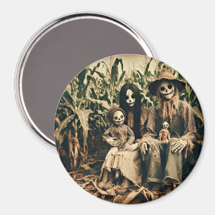 Creepy Scarecrow-Familie im Cornfield-Horror-Foto Magnet