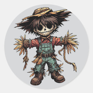 Creepy Scarecrow kleine junge Illustrationskunst Runder Aufkleber
