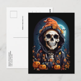 Creepy Skeleton & Autumn Pumpkins Halloween Postkarte