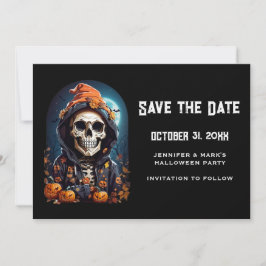Creepy Skeleton & Autumn Pumpkins Halloween Save The Date