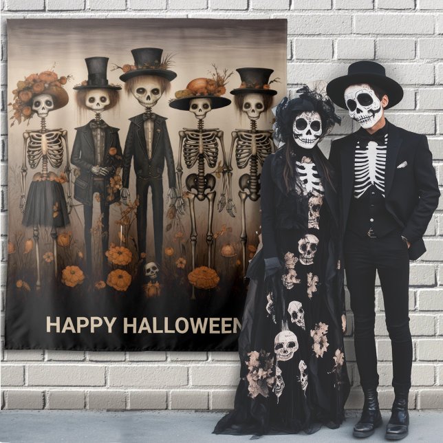 Creepy Skeleton Familie glücklicher Halloween Hint Wandteppich (Von Creator hochgeladen)