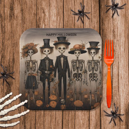 Creepy Skeleton Family Happy Halloween Pappteller