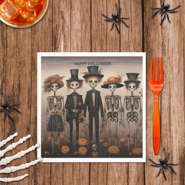 Creepy Skeleton Family Happy Halloween Serviette (Von Creator hochgeladen)