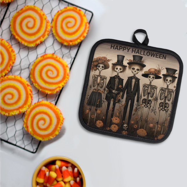 Creepy Skeleton Family Happy Halloween Topflappen (Von Creator hochgeladen)