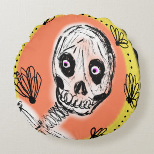 Creepy Skeleton Halloween Doodle Rundes Kissen