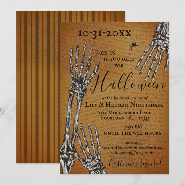 Creepy Skeleton Hands Halloween-Party Einladung (Vorne/Hinten)