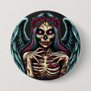 Creepy Skeleton Zombie Angel Dark Fantasy Art Button