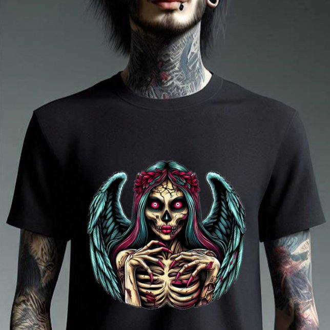 Creepy Skeleton Zombie Angel Dark Fantasy Art T-Shirt (Von Creator hochgeladen)