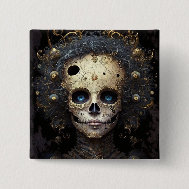 Creepy Skull Gothic Dark Fantasy Art Button (Vorderseite)