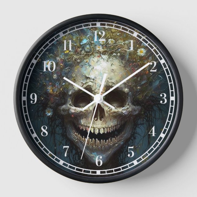 Creepy Skull Gothic Dark Fantasy Art Clock Uhr (Vorderseite)