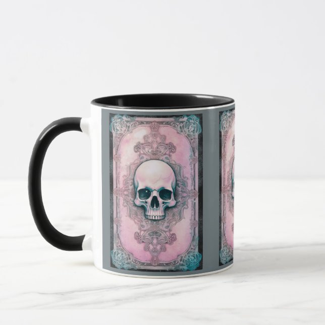 Creepy Skull Green und Pink Halloween Tasse (Links)