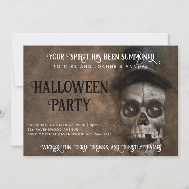 Creepy Skull im Top-Hat-Halloween-Party Einladung (Vorderseite)