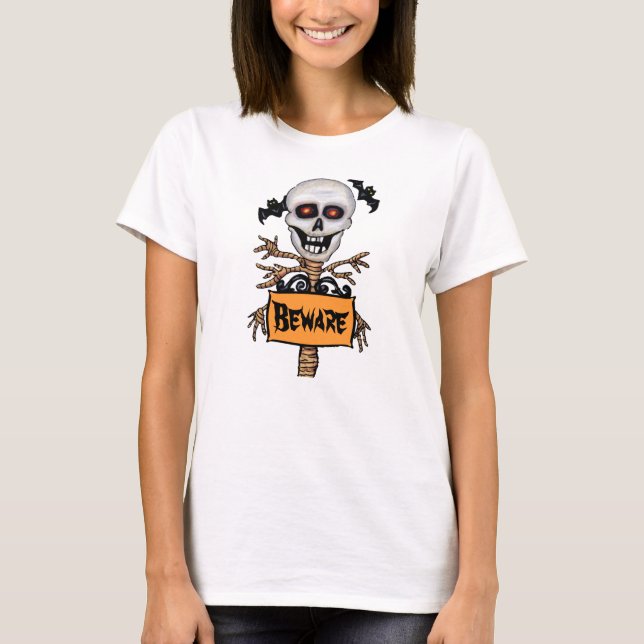 Creepy Skull Tree Vorsicht vor Signieren von Flech T-Shirt (Vorderseite)