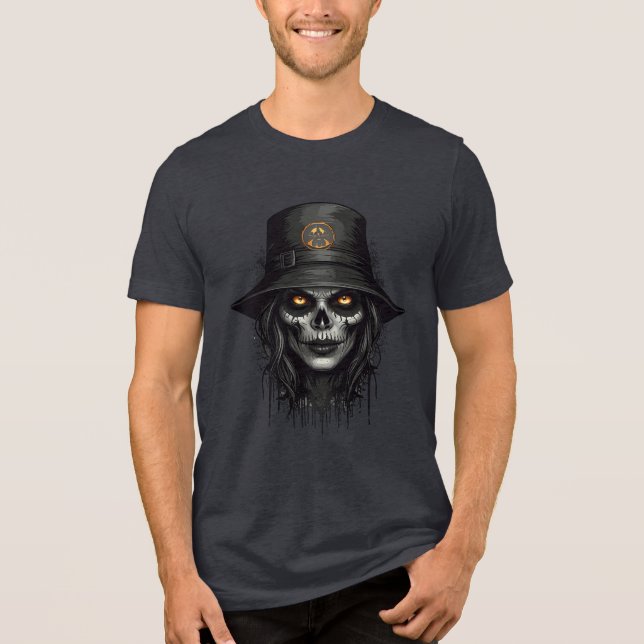 Creepy Skull Witch with Glowing Eyes Art Tri-Blend Shirt (Vorderseite)