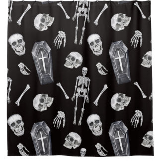 Creepy Skulls: Halloween-Wasserfarbenmuster Duschvorhang
