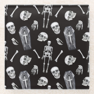 Creepy Skulls: Halloween-Wasserfarbenmuster Glasuntersetzer