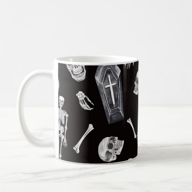 Creepy Skulls: Halloween-Wasserfarbenmuster Kaffeetasse (Links)