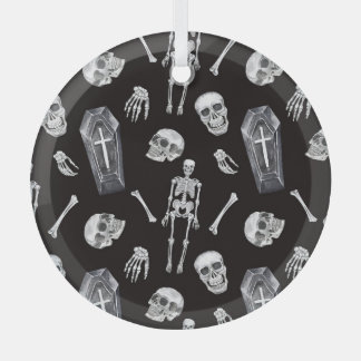 Creepy Skulls: Halloween-Wasserfarbenmuster Ornament Aus Glas
