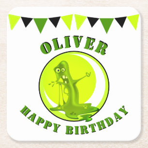 Creepy Slime Monster Kid's Name Happy Birthday Rechteckiger Pappuntersetzer