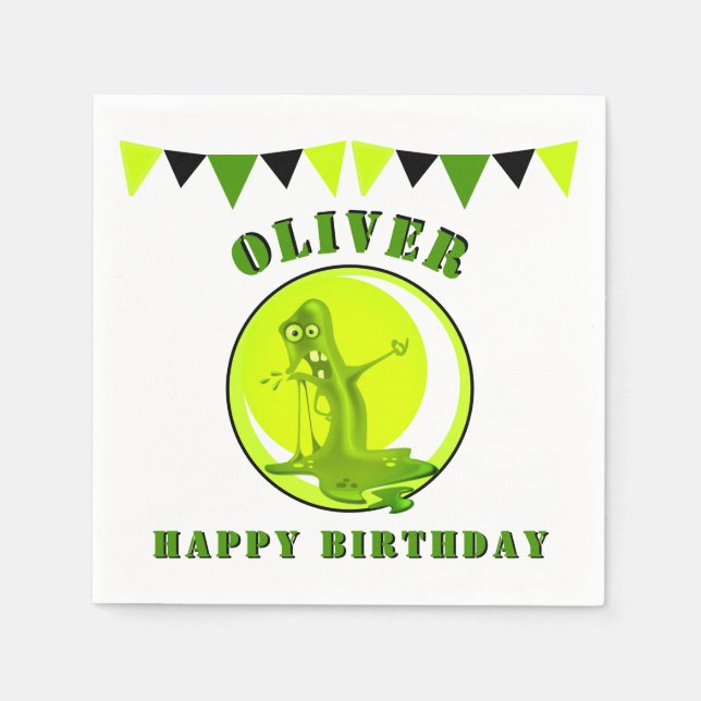 Creepy Slime Monster Kid's Name Happy Birthday Serviette (Vorderseite)