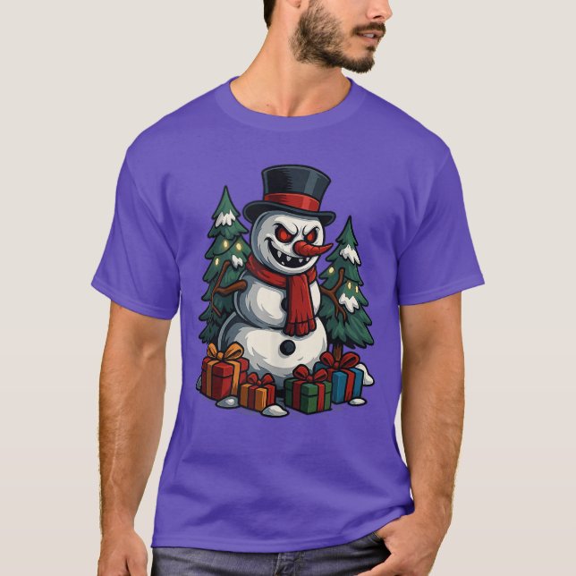 Creepy Snowman Scary Christmas Horror Holiday Appa T-Shirt (Vorderseite)