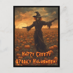 Creepy Spooky Halloween Scarecrow Postcard Postkarte