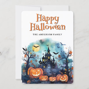 Creepy Spooky Jack O'Lanterns Fledermaus-Karte Feiertagskarte