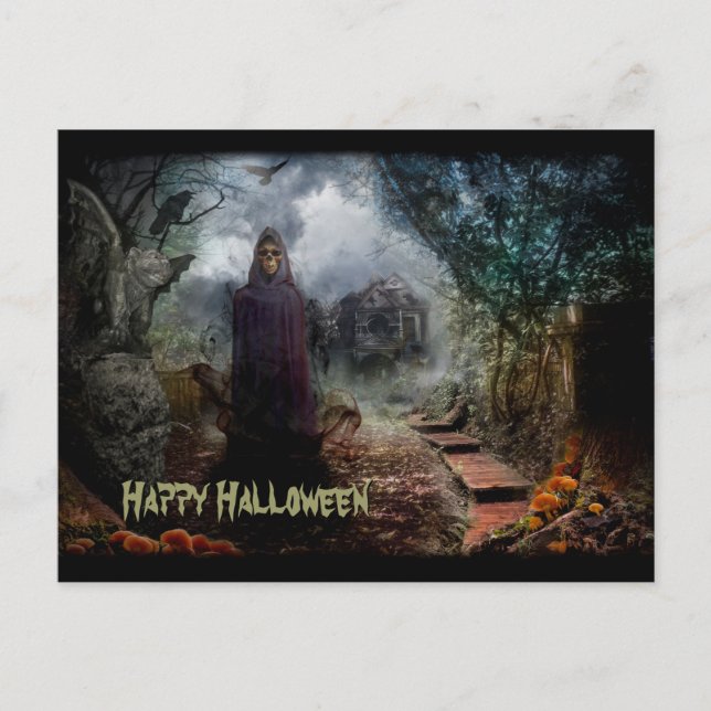Creepy Spuk Haus und sein Geist-Inhaber - makaber Postkarte (Vorderseite)