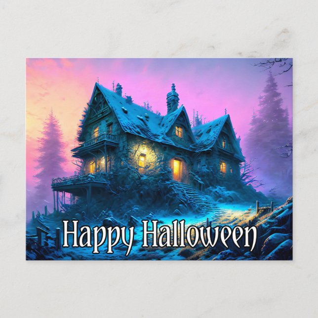 Creepy Spuk House | Frohe Halloween Postkarte (Vorderseite)