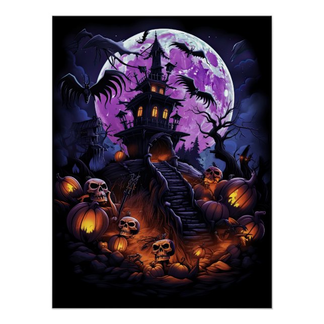 Creepy Spuk House Lila Halloween-Party Poster (Vorderseite)
