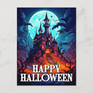 Creepy Spuk Manor   Frohe Halloween Postkarte