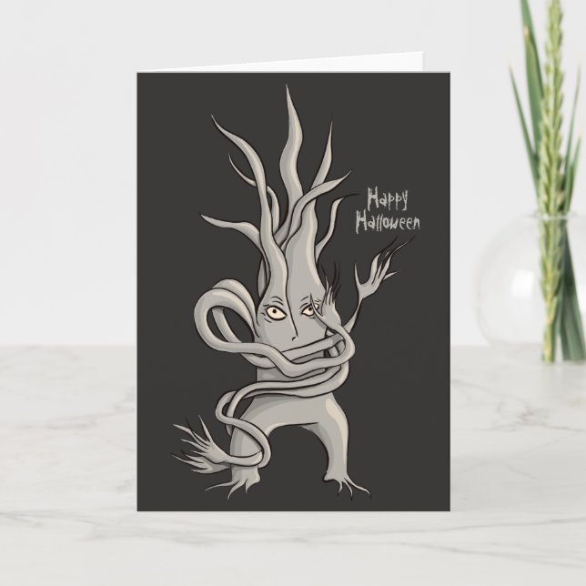 Creepy Tree Character Happy Halloween Karte (Vorderseite)