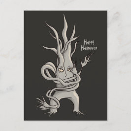Creepy Tree Character Happy Halloween Postkarte