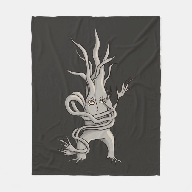 Creepy Tree Character with Tangled Branches Fleecedecke (Vorderseite)