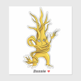 Creepy Tree Character with Tangled Branches Yellow Aufkleber