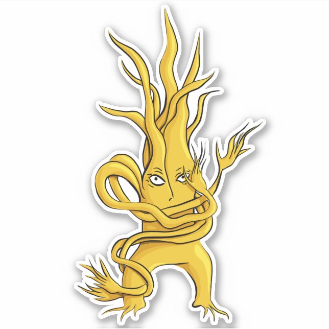 Creepy Tree Character with Tangled Branches Yellow Aufkleber (Vorderseite)