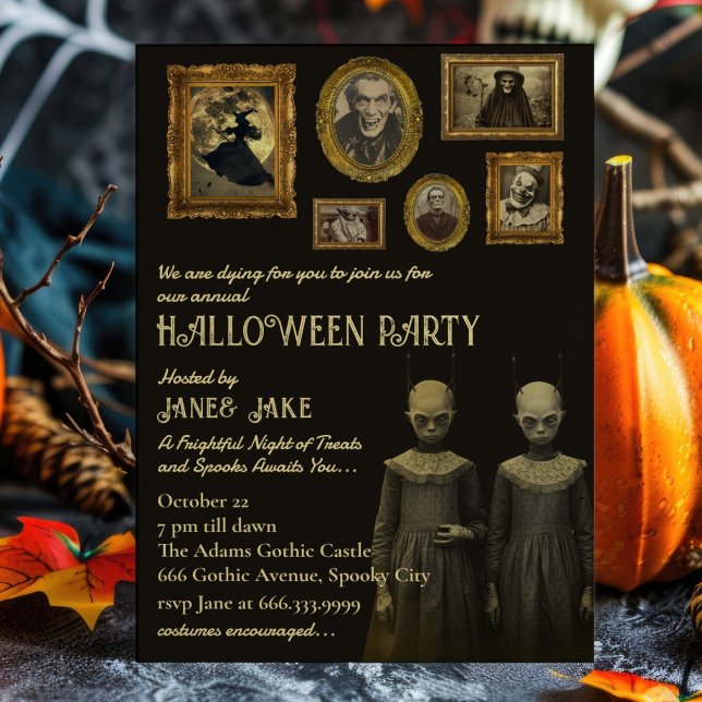 Creepy Twins Vintag Oddities Halloween-Party Einladung (Von Creator hochgeladen)