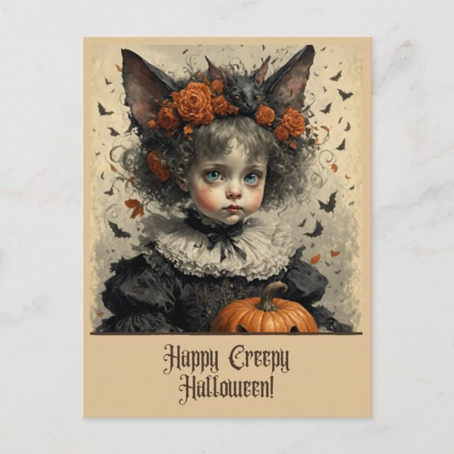 Creepy Viktorianisch Girl Halloween Postcard Grüße Postkarte (Vorderseite)