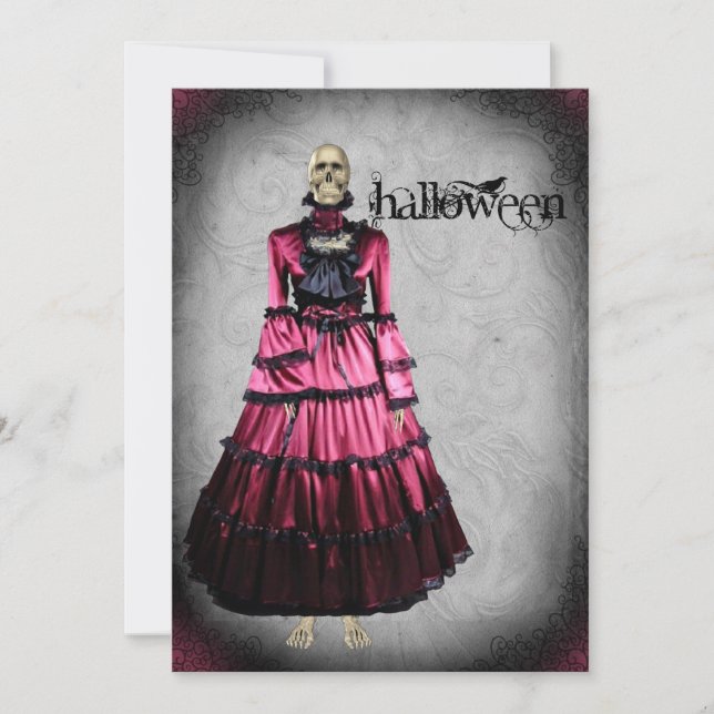 Creepy viktorianisches Skeleton Halloween-Party Einladung (Vorderseite)