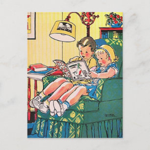 Creepy Vintage Kids Reading Book Postkarte