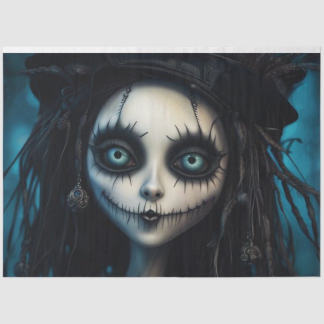 Creepy Voodoo Doll Frau Dekoupage Paper Seidenpapier (Vorderseite)