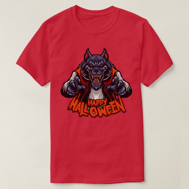 Creepy Werewolf Happy Halloween T-Shirt (Design vorne)