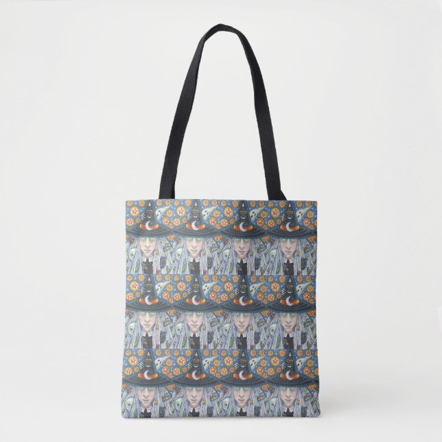 CREEPY WITCH, EVIL EYE, SKULL, SHOULL TOTE BAG (Vorderseite)